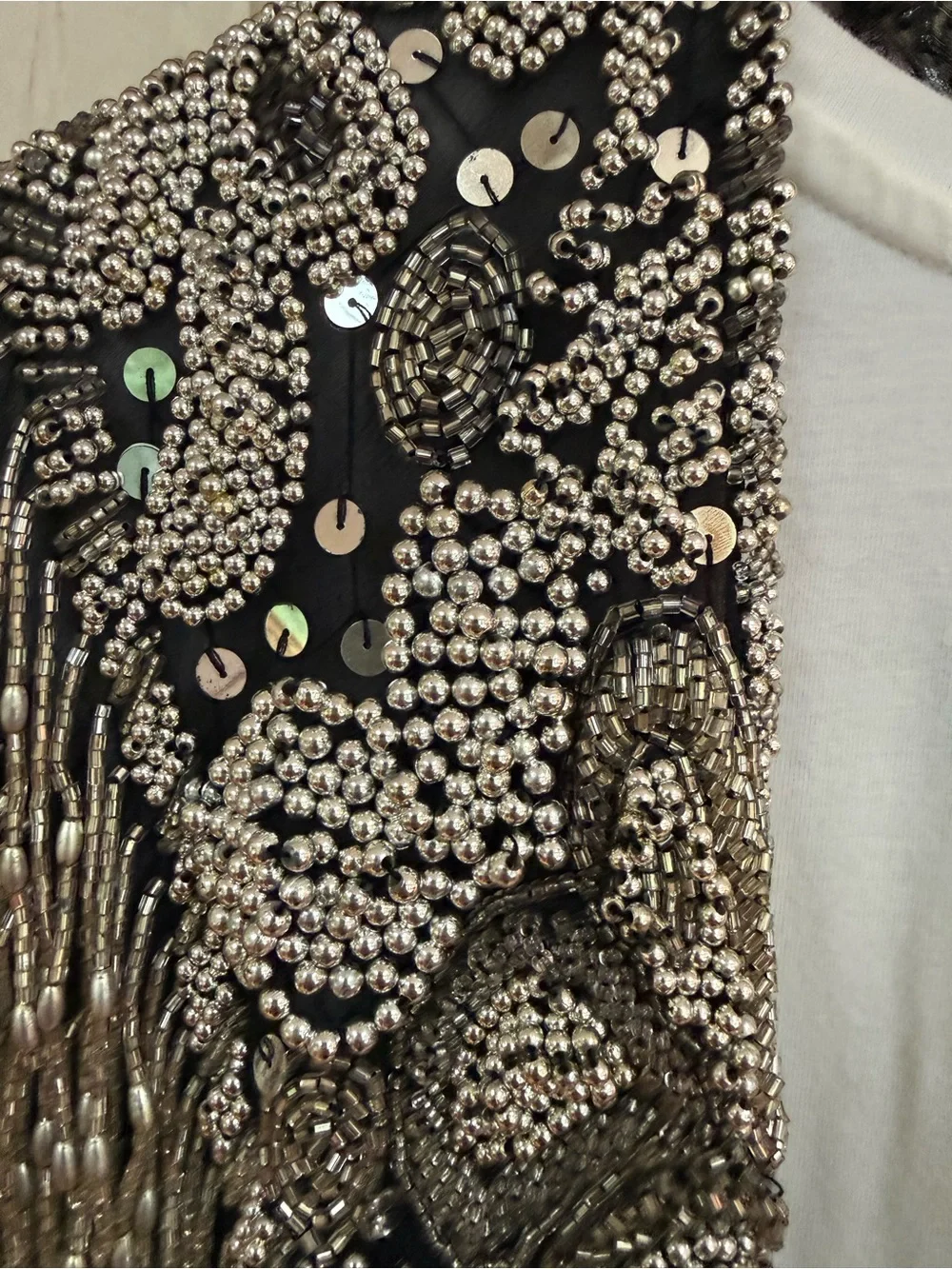 Vintage David Howard Silk Silver Beaded Fringe Art Deco Capelet